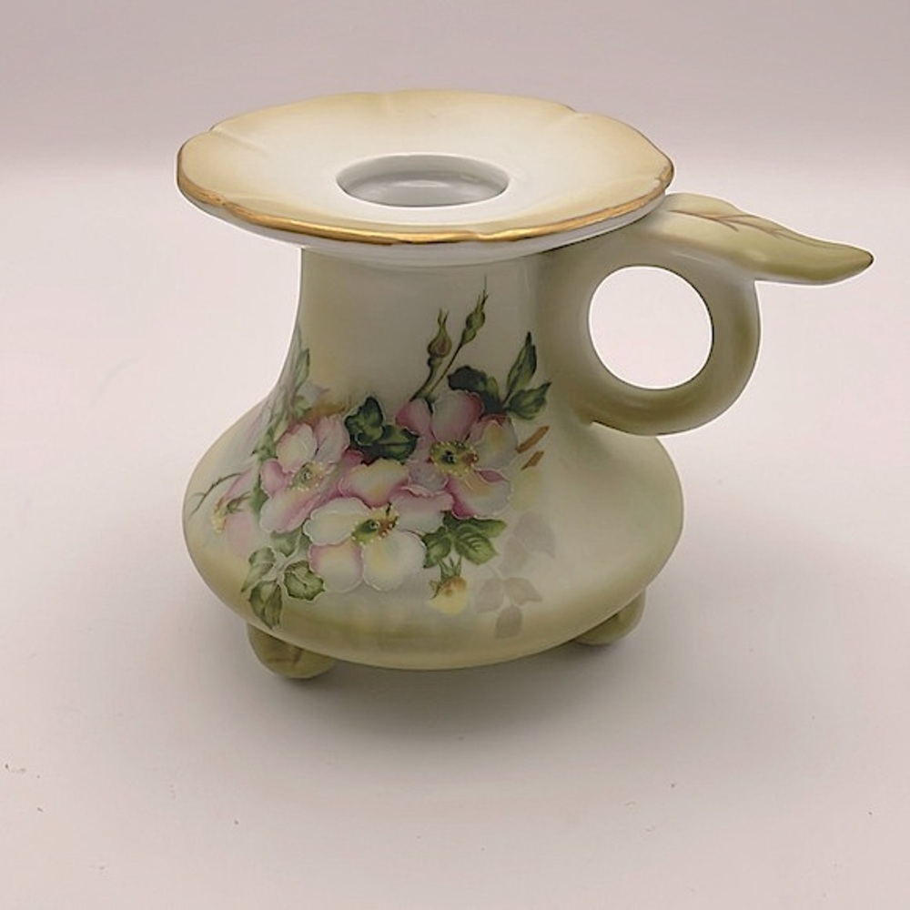 Antique, Nippon, Hand Painted, Porcelain, Candle Holder, Candlestick, Floral